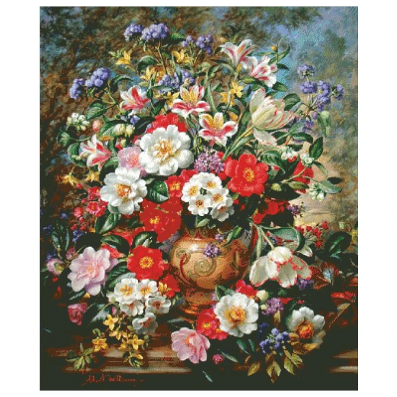 

Colorful blooms cross stitch package big bloom 18ct 14ct 11ct cloth cotton thread embroidery DIY handmade needlework