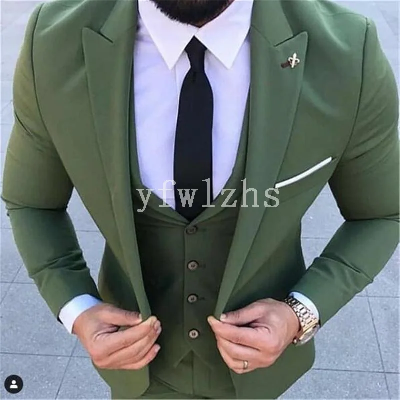 

New Arrival One Button Groomsmen Peak Lapel Groom Tuxedos Men Suits Wedding/Prom Best Man Blazer ( Jacket+Pants+Vest+Tie) B138