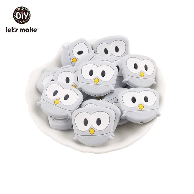 gray owl Силиконовые Бусины, 3 шт, животные, Мультяшные формы, BPA бесплатно, силиконовые бусины для детей, качество еды, Прорезыватель для зубов, крошечные стержни, Детские Прорезыватели - Цвет: gray owl