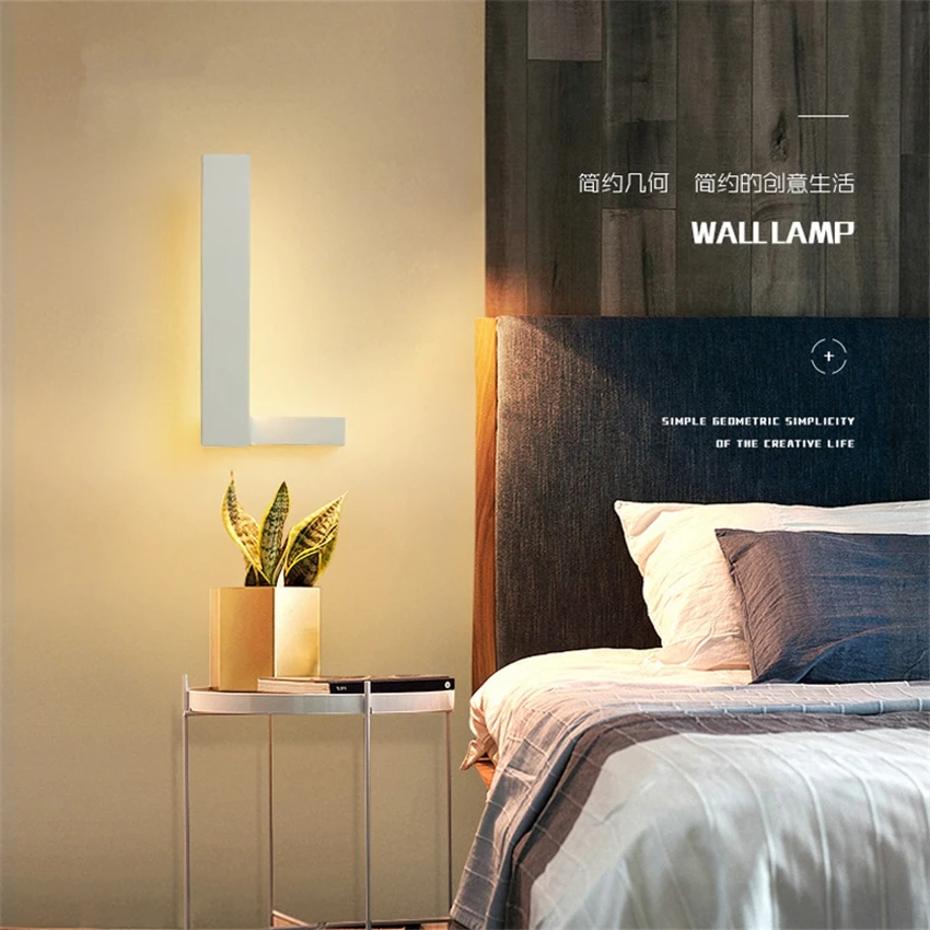 

Modern geometric iron wall lamps bedroom bedside lamp background study aisle corridor into household sconces lights fixtures