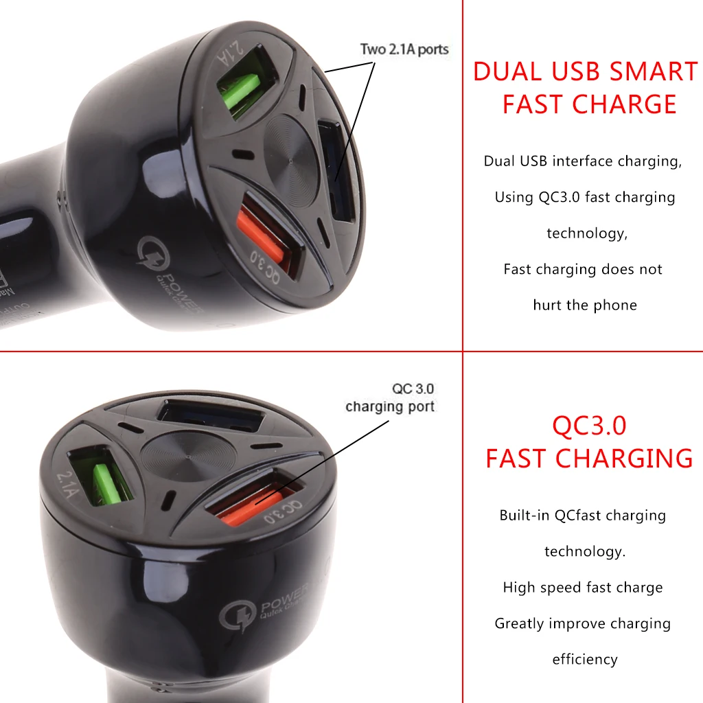 Автомобильное зарядное устройство для прикуривателя 12 В USB QC 3 0 быстрая зарядка