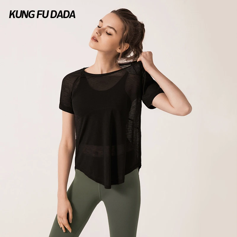 KFDD 2019 новый сплошной цвет дышащий спортивный топ с разрезом сзади Йога короткими