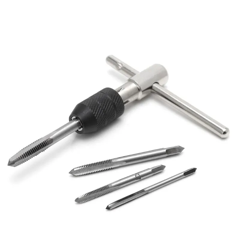 

6 pcs Tap Wrench Drill Set Hand Tapping Tools T-Handle Adjustable Tap Holder Wrench Screw Thread Tap Twist Drill Bit Wrench Set