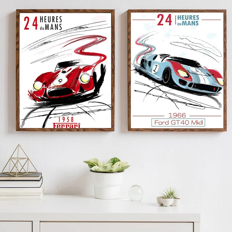 

Le Mans Racing Canvas Printed Canvas Painting Poster Car 24 Hours Art Picture As Living Room Home Decoration Frameless