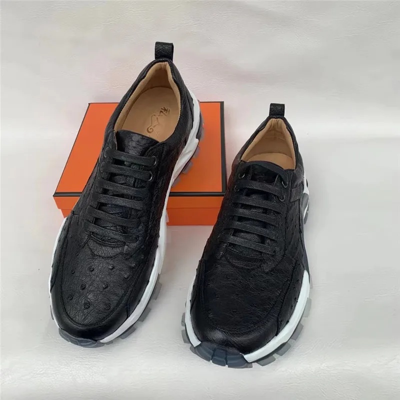 

Authentic Real True Ostrich Skin Men's Casual Walking Sneakers Genuine Exotic Leather Lace-up Male Driving Flats Leisure Shoes