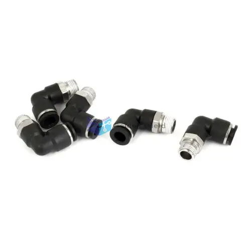 

5Pcs 1/4" Tube 1/8BSP Male Thread 2 Ways L Shape Air Quick Fittings Black