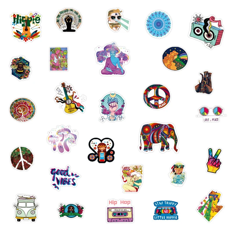 103050pcs retro hippies stickers diy skateboard guitar fridge laptop motorcycle luggage phone decal graffiti stickers kids toy free global shipping