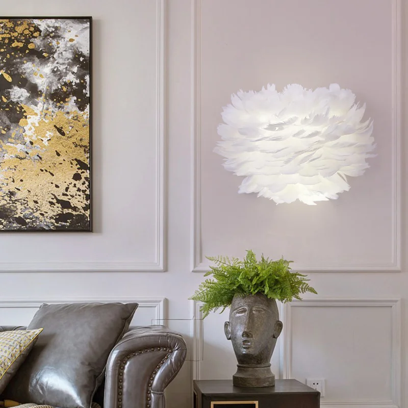 Настенный светодиодный светильник в скандинавском стиле с белыми перьями