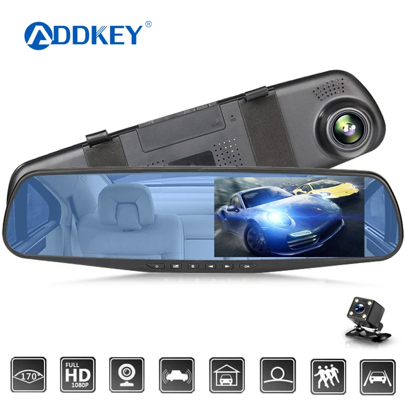 Автомобильный видеорегистратор ADDKEY Full HD 1080P 4 3 дюйма цифровое зеркало заднего