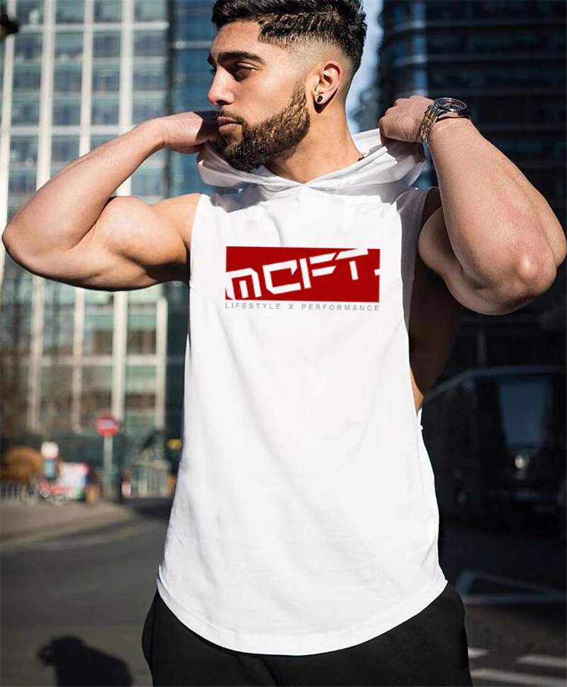 

Muscleguys Brand Mens Hooded gym clothing Bodybuilding hoodie Tank Top Fitness Men Muscle Vest Sport Stringer Sleeveless T Shirt