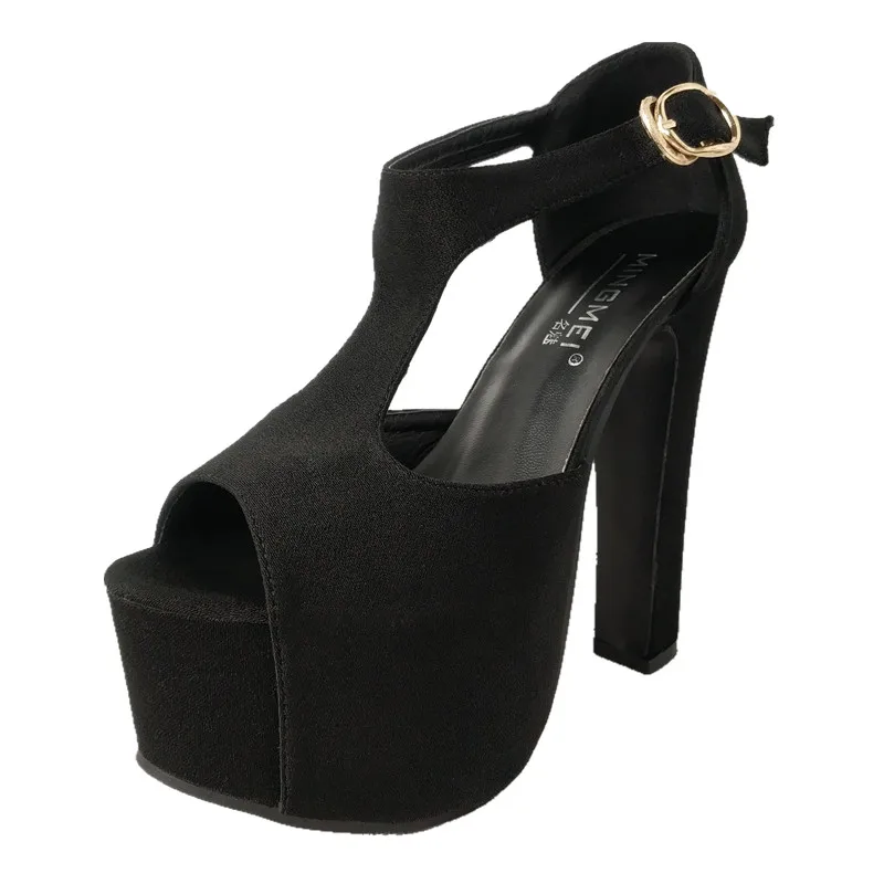 

2020 European-style catwalk high-heeled shoes 15cm ultra-heeled summer fish mouth Roman sandals model performance women's shoes