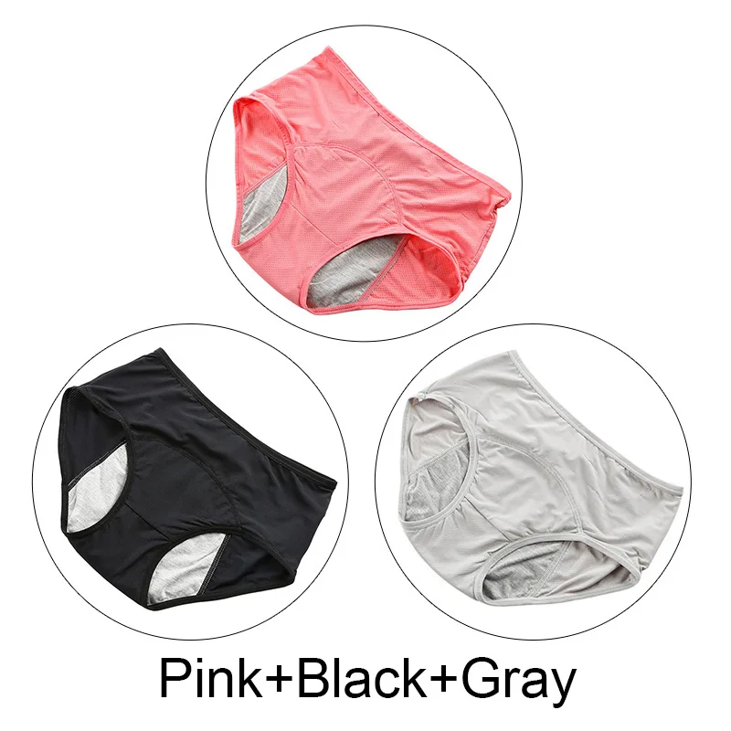 Pink Black Gray 3 шт./лот 5XL плюс Размер менструальные трусики женское нижнее белье хлопок период герметичные трусы период физиологические трусики нижнее белье - Цвет: Pink Black Gray