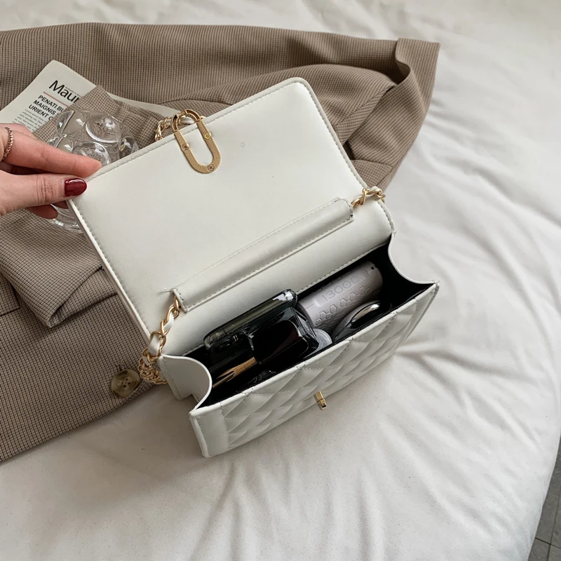 

Women Small Square Crossbody Bags Diamond Lattice Handbags Fashion Simple Chain Messenger Bag Ladies Quilted Pu Leather Handbags