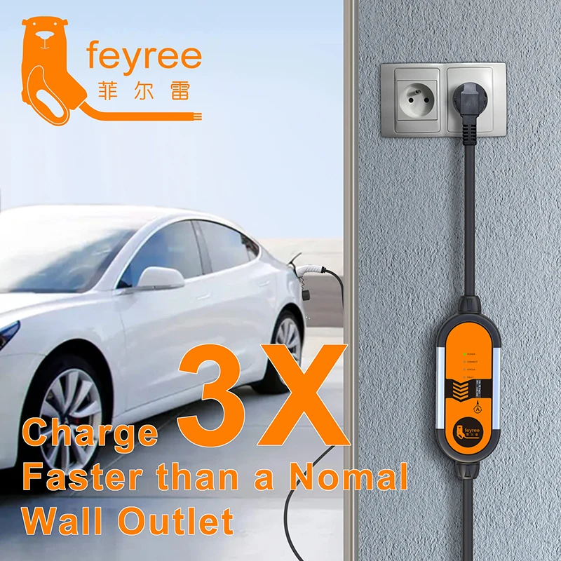feyree portable ev charger wallbox 16a type1 j1772 charging cable type2 cord iec62196 schuko plug electric car charging station free global shipping