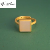 kissflower ri101 fine jewelry wholesale fashion woman girl bride birthday wedding gift vintage square 24kt gold resizable ring