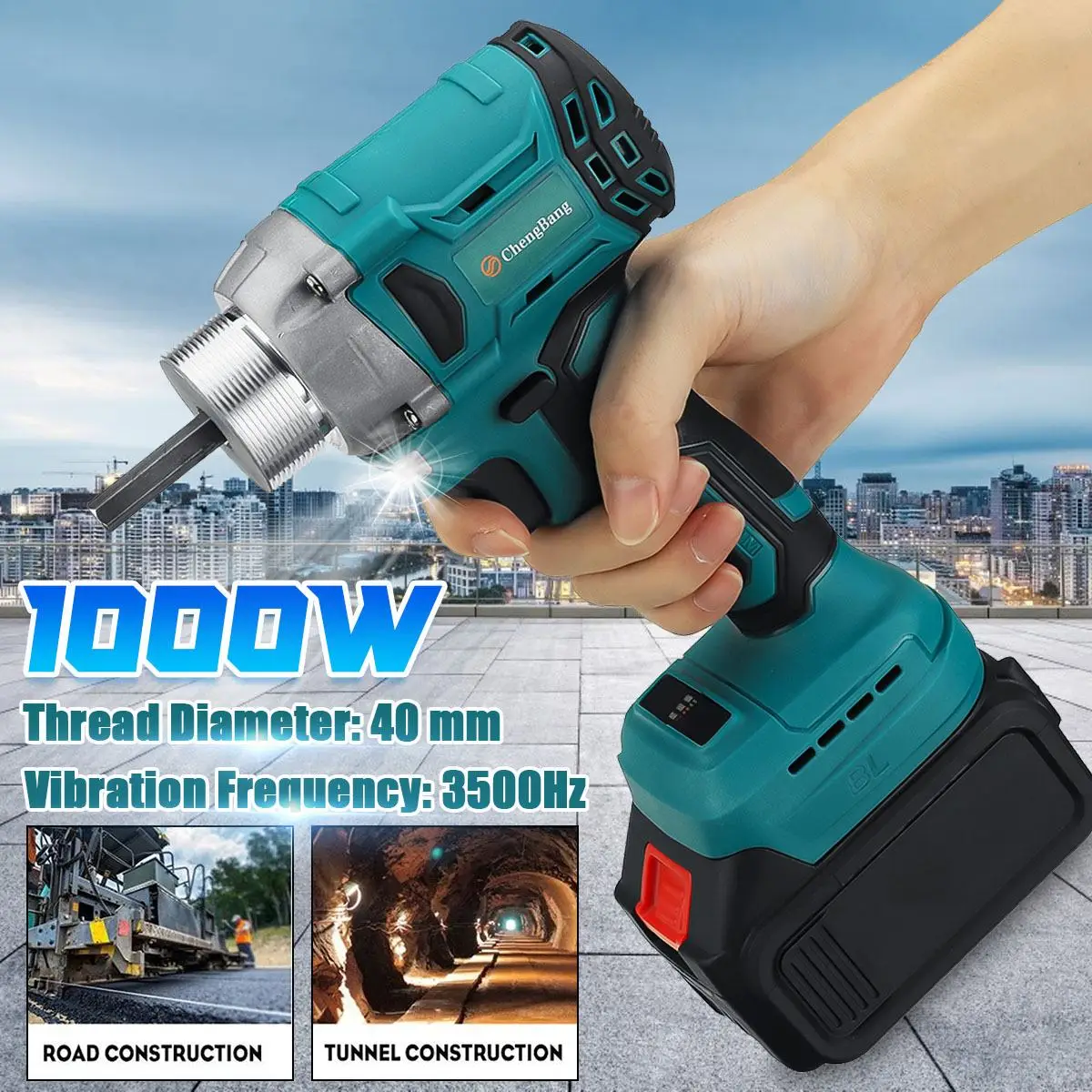 1000W Cordless Concrete Vibrator Remove Air Bubbles Vibrate Cement Professional Construction Tool...