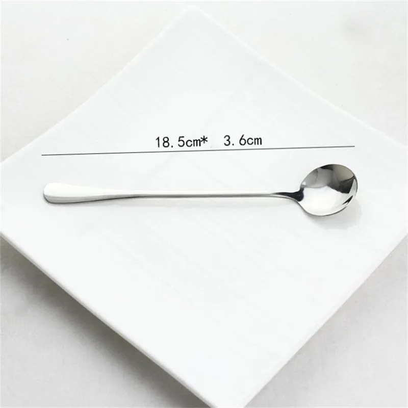 

Stainless Steel Long Handled Coffee Tea Drink Spoon Simple Stirring Spoon Creative Ice Cream Dessert Teaspoon Round Sharp Spoon