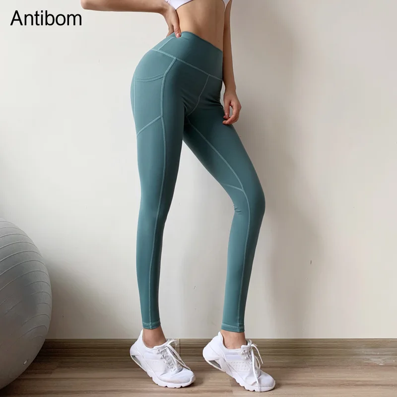 

Antibom Stretchy Yoga Pants Women Fitness Gym Squat Proof Slim Tights Running Workout Sport Leggings Qucik Dry Trousers Pocket
