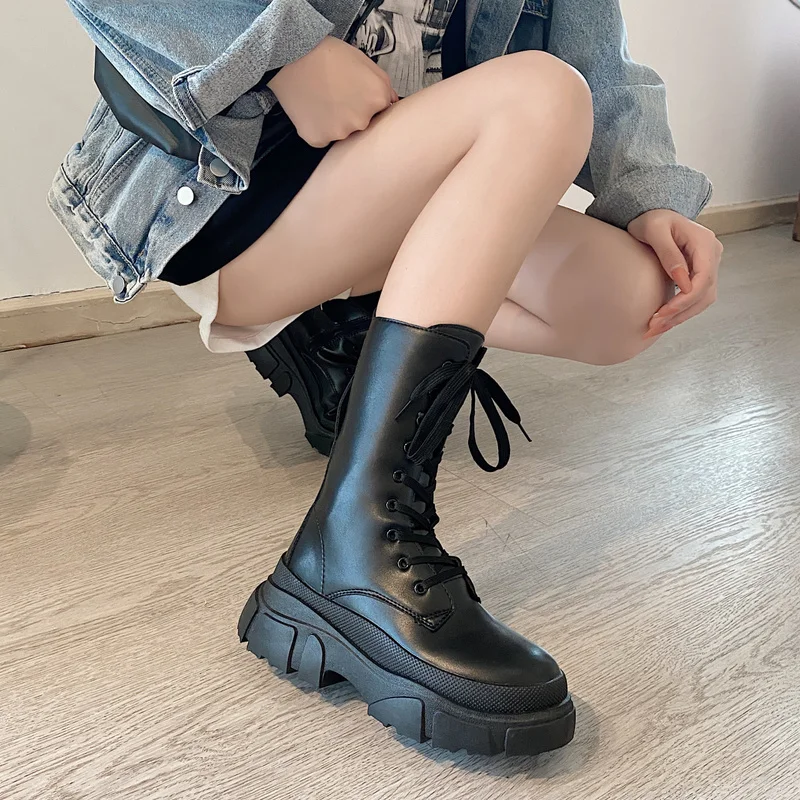 

Ladies Fashion Platform Boots 2021 New Brand Thick Bottom Boots Women Casual Party Chunky High Heels Shoes for Woman Botas Mujer