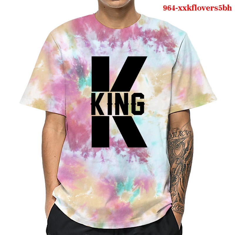 

Couple Summer T-shirts Funny Couple Women T-Shirts Lover Letters Print T-shirts Couples Lovers Tie Dye Short Sleeve O Neck Tops