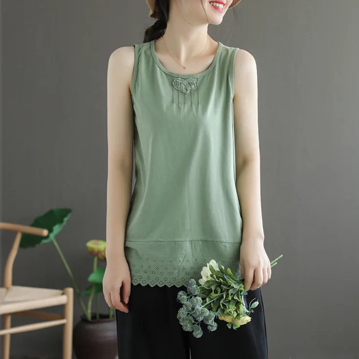 2020 Spring Summer T-shirt Women Slim-type All-match Tops New Casual Ladies O-Neck Sleeveless Spliced Mori girl | Женская одежда