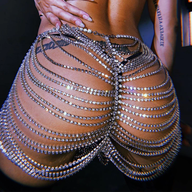 Сексуальный джазовый танцевальный костюм для женщин Стразы нательная цепочка