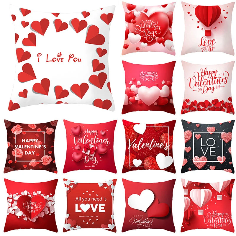 

Printed Valentine's Day Home Decoration Pillowcase Square Pillowcase Home Office Decoration Comfortable Cushion Cover