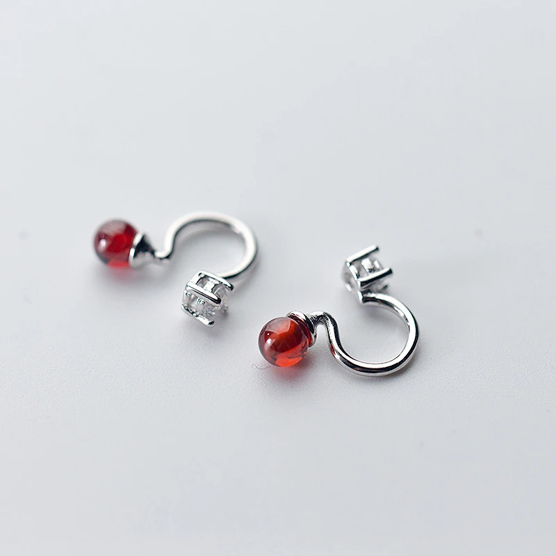 Женские сережки манжеты Trusta серебристые/красные серьги в стиле пирсинга из 100%