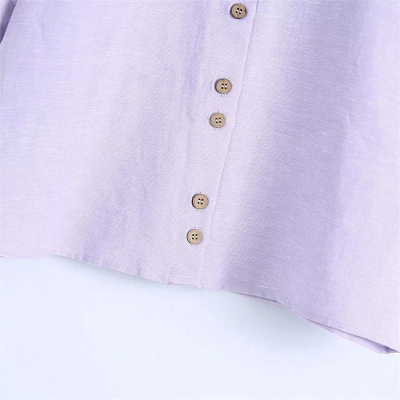 

MESTTRAF Women 2021 Fashion With Buttons Cropped Blouses Vintage Lapel Collar Short Sleeve Female Shirts Streetwear