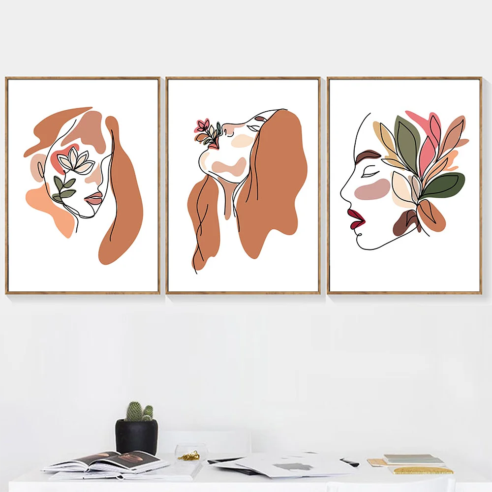 Скандинавские плакаты и принты абстрактная девушка лицо цветок ручная роспись