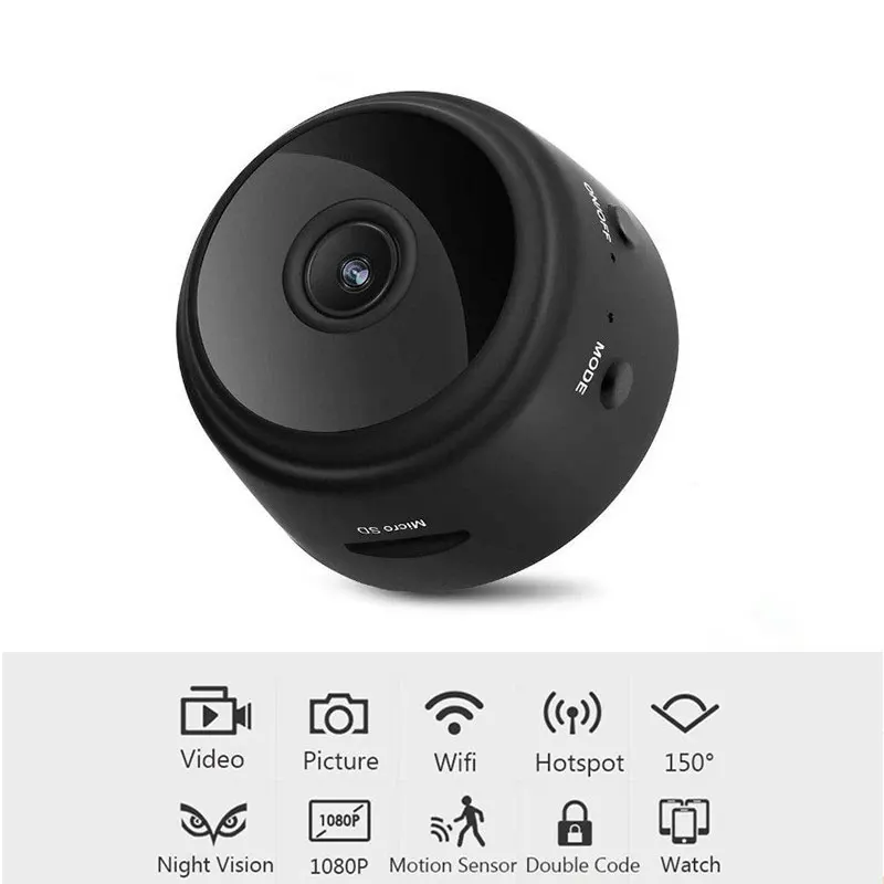 

Мини Камера WiFi Full HD 1080P проектор для домашнего безопасности Камера Ночное видение Обнаружение движения небольших видеокамер Камера 150 граду...