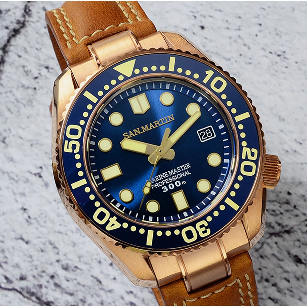 Часы San Martin мужские с сапфировым стеклом водостойкие бронзовые SBDX001 300 м|Мужские