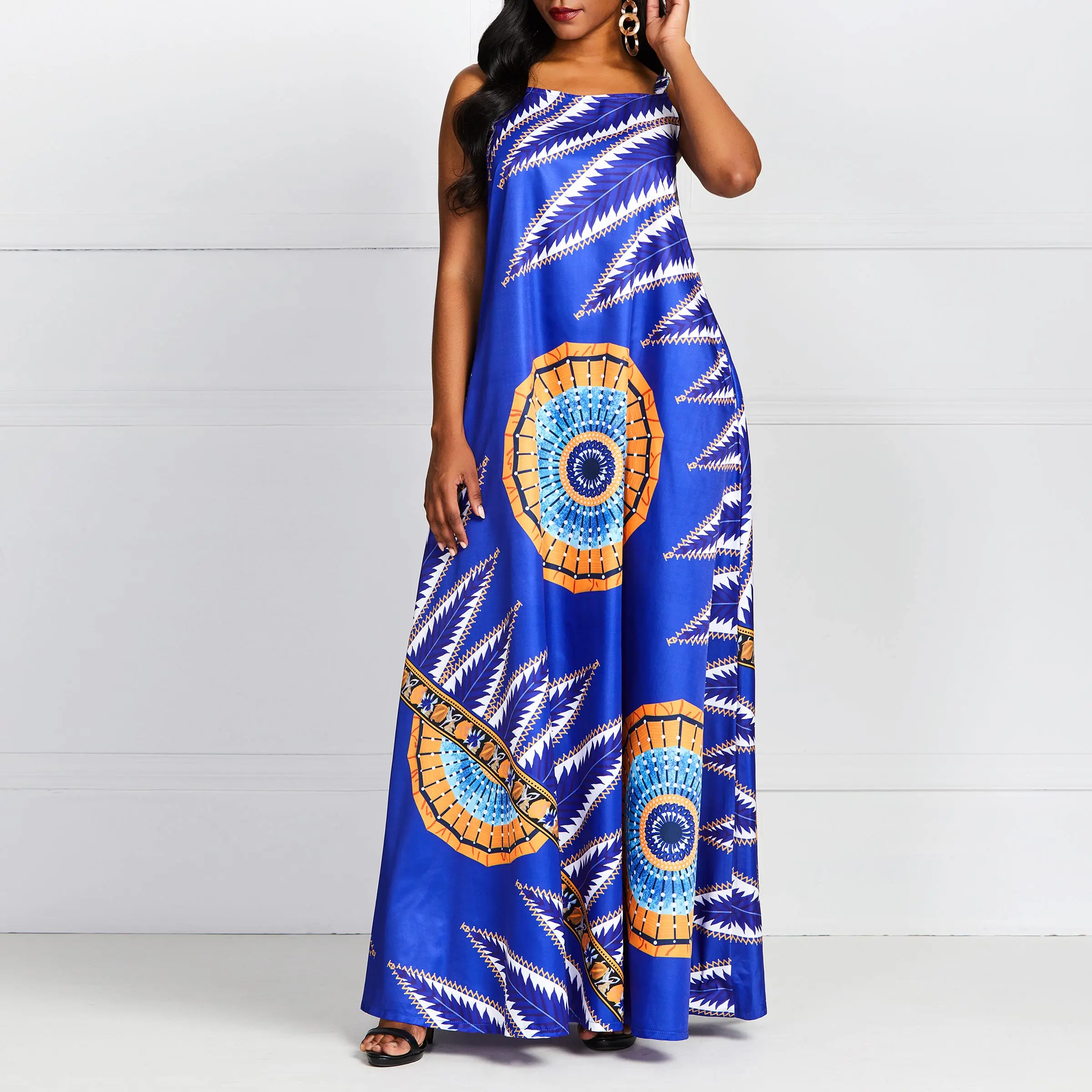 Летние Boho сексуальные пляжные вечерние синие Африканские Этнические женские