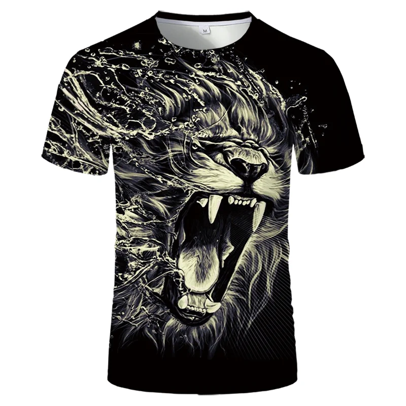 Новинка 2021 Мужская футболка с 3D принтом тигра черная свирепым тигром уличная