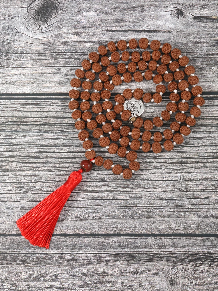 

YUOKIAA 108 Yoga Japamala Necklaces Rudraksha Bodhi Women Chain Natural Beaded Tiger Eye Rosary Men Meditation Mala Necklaces