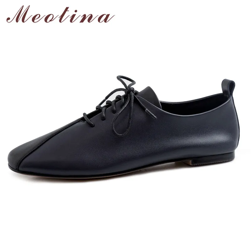 

Meotina Women Flats Oxfords Shoes Natural Genuine Leather Flat Casual Shoes Cow Leather Mixed Colors Square Toe Shoes Lady 33-43
