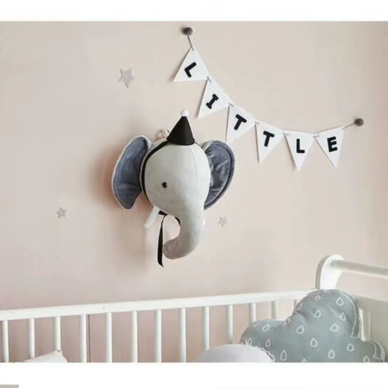 Elephant and Hat Милый 3D золотая корона Лебедь настенный арт висячая девочка кукла Лебедь мягкая игрушка голова животного Настенный декор для детской комнаты подарок на день рождения - Цвет: Elephant and Hat