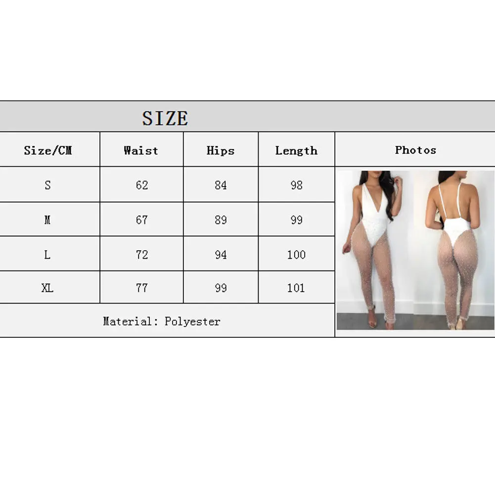 

Womens Pearl Mesh Sheer Pants Transparent Long Trousers Swimwear Bikini Cover Up