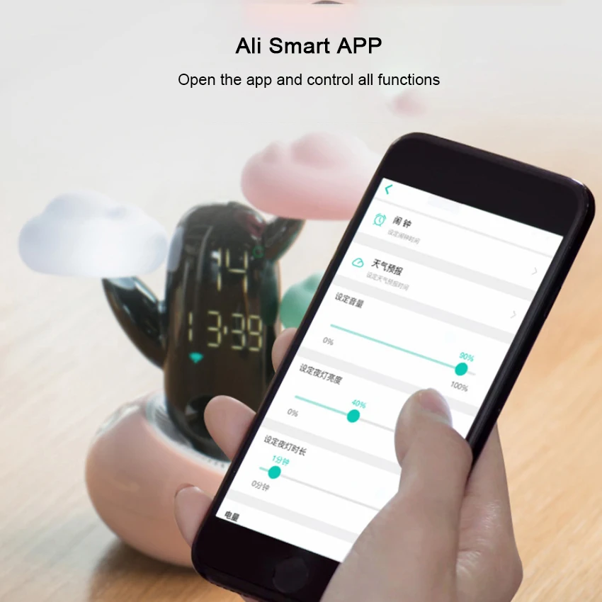 

Digital Intelligent Alarm Clock Cloud Sound Temperature Glowing Desktop Clocks Home Unisex Creative Bedside remote Night Light