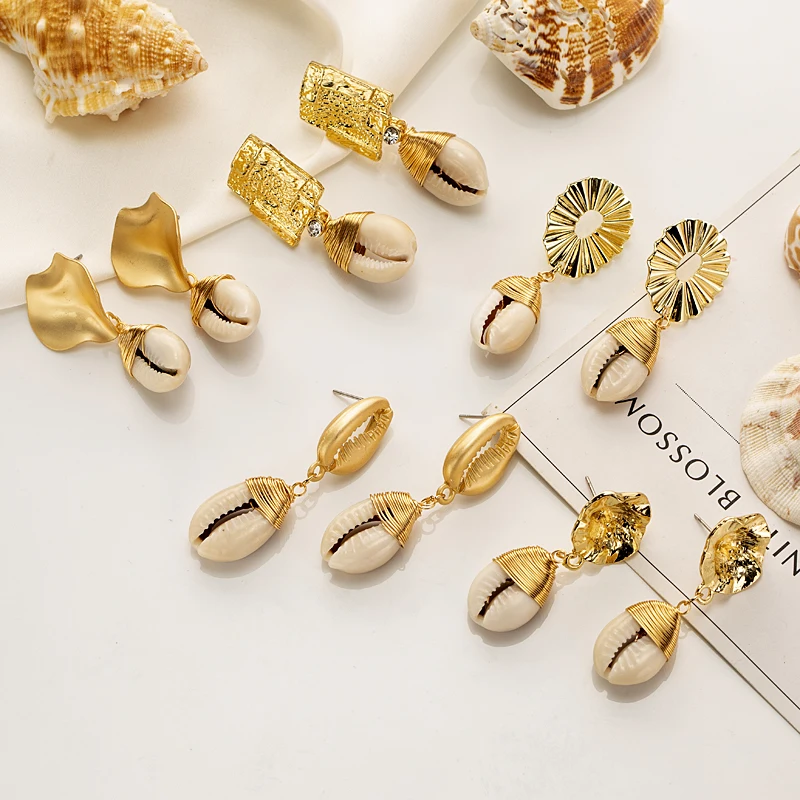 Женские богемные серьги раковины Crazy Feng 2020 Длинные крупные подвески для женщин