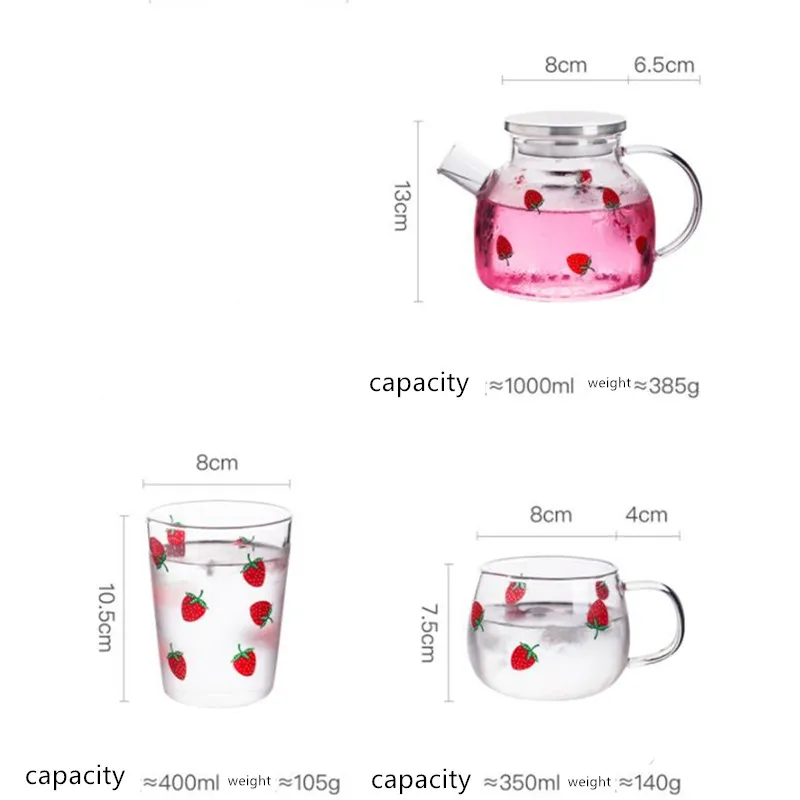 

Strawberry Pot Jug Glass Heat-resistant High Temperature Household Explosion-proof Water Bottle Cool White Water Cup