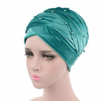 warm velvet turban scarf hijab for women beading headscarf bonnet african indian hat female head wraps islamic headwear