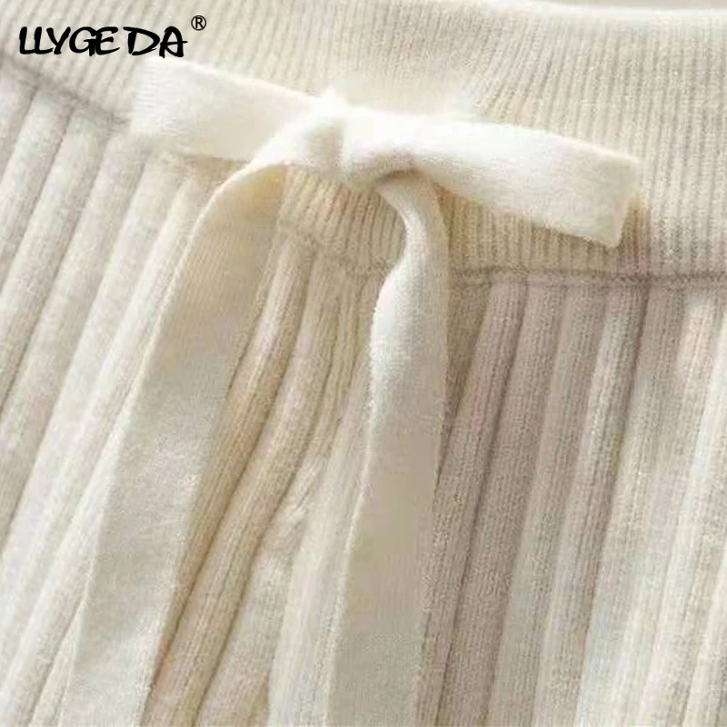 

Solid knitting Women's Shorts Gray High Waist Elastic Waist Straight Drawstring Wide-leg Short 2021 Summer New Homewear Cloths