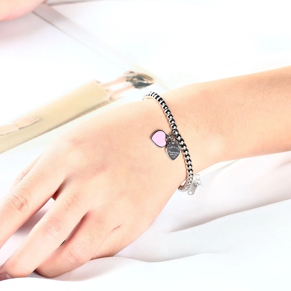 Браслет женский из нержавеющей стали с бусинами в форме сердца | Украшения и