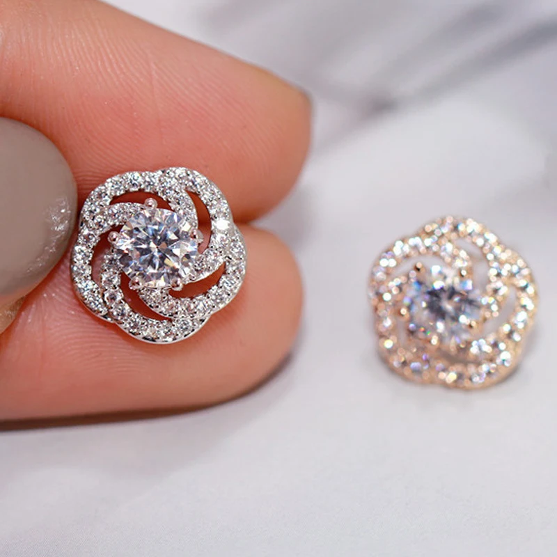 

Sparkling Stud Earrings Temperament Bowknot Flower Women Wedding Jewelry Drop Earrings Zircon Stone Ear Jewelry Dangle Earrings