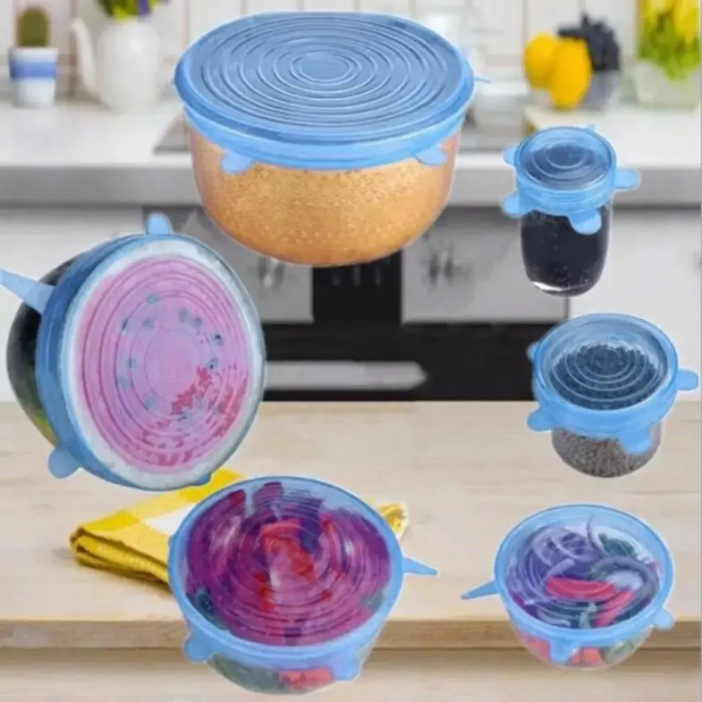 

6pcs/set Reusable Silicone Wrap Keeping Food Fresh & Sealed Kitchen Tools Stretchy Lids with 6 Different Sizes