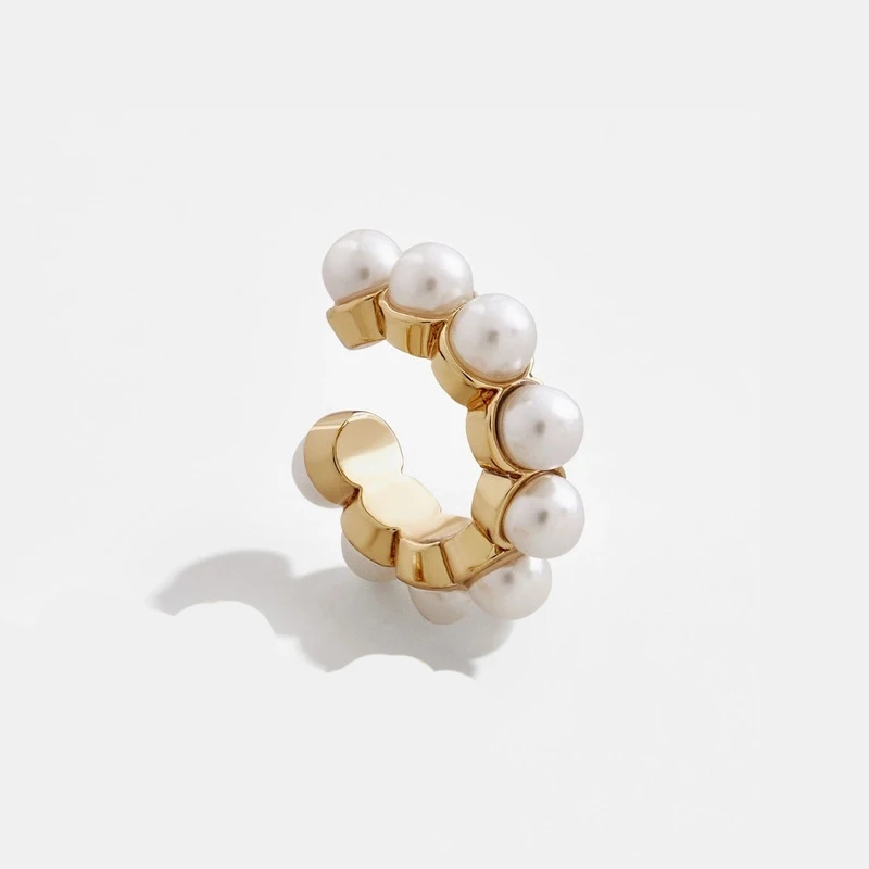 1pcs Pearl cuff Женские жемчужные серьги-манжеты, богемные натуральные пресноводные круглые маленькие клипсы, серьги без Имитация пирсинга серьги, Надеваемые На ушной хрящ - Окраска металла: 1pcs Pearl cuff