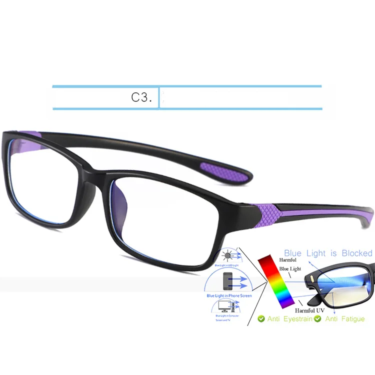 BL1101-purple IVSTA TR90 футбольные очки компьютерные спортивные мужские анти-голубые лучи светильник блокирующие очки оправа близорукость оптический Баскетбол - Цвет оправы: BL1101-purple