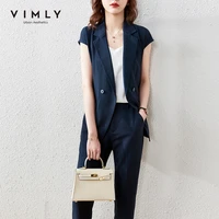 vimly two piece set women elegant vest jacket blazer short sleeve ladies suit vest high waist pencil female pants suits f7396
