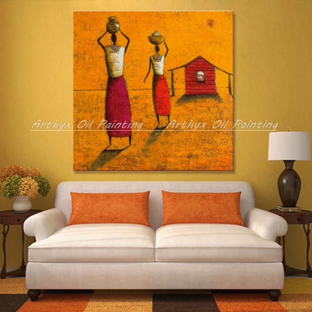 Arthyx Hand Painted Modern Abstract Oil Paintings On Canvas African Women People Picture For Living Room Decoration Unframed Set | Дом и сад